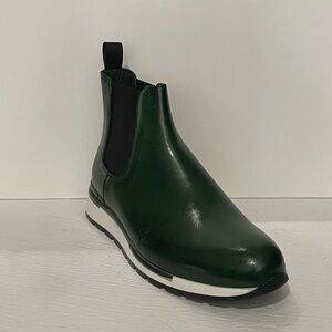 Duca boot slip on round toe green Atalian leather white bottom sole